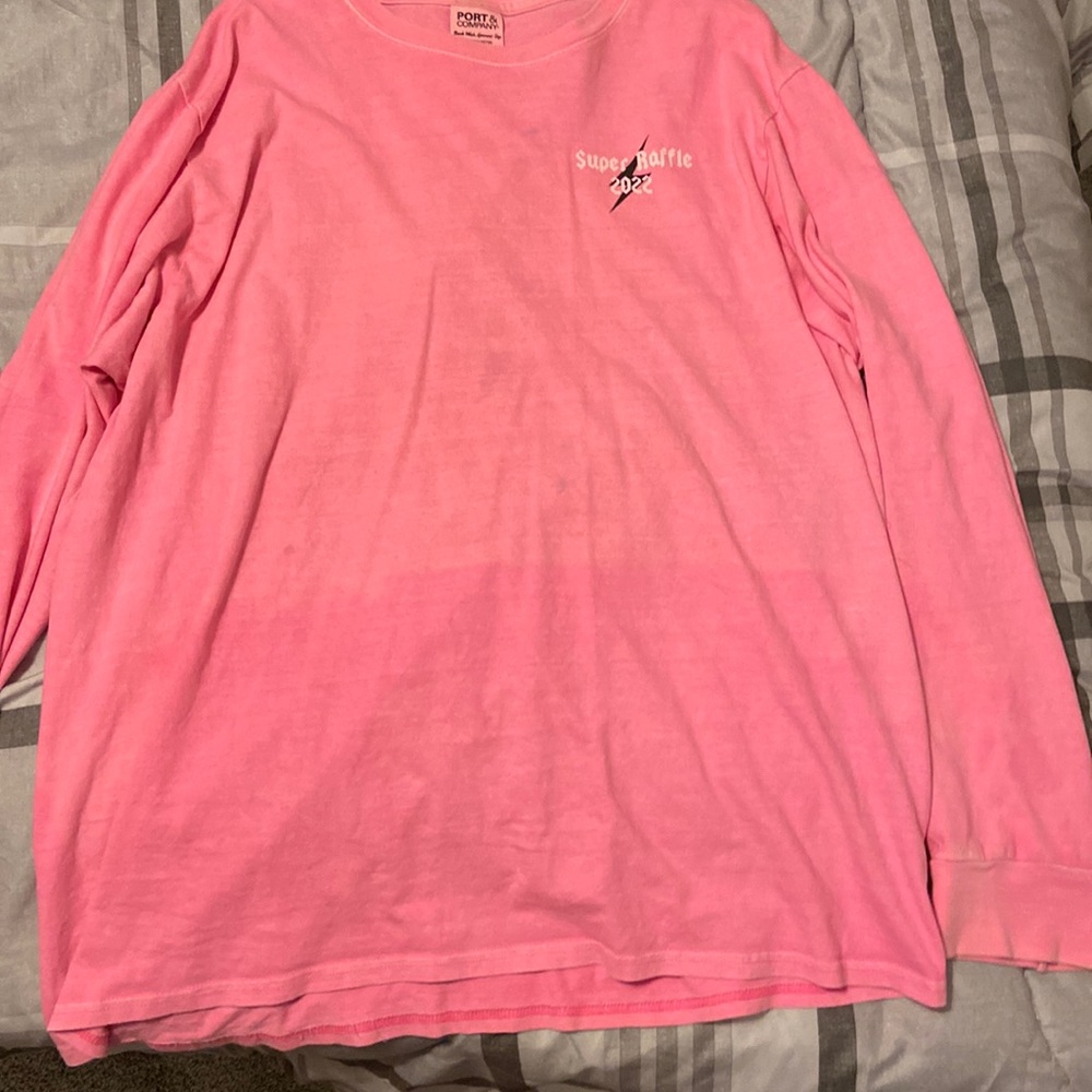 Size: XLarge. Brand: Port & Company. Pink long-sleeved T-shirt.